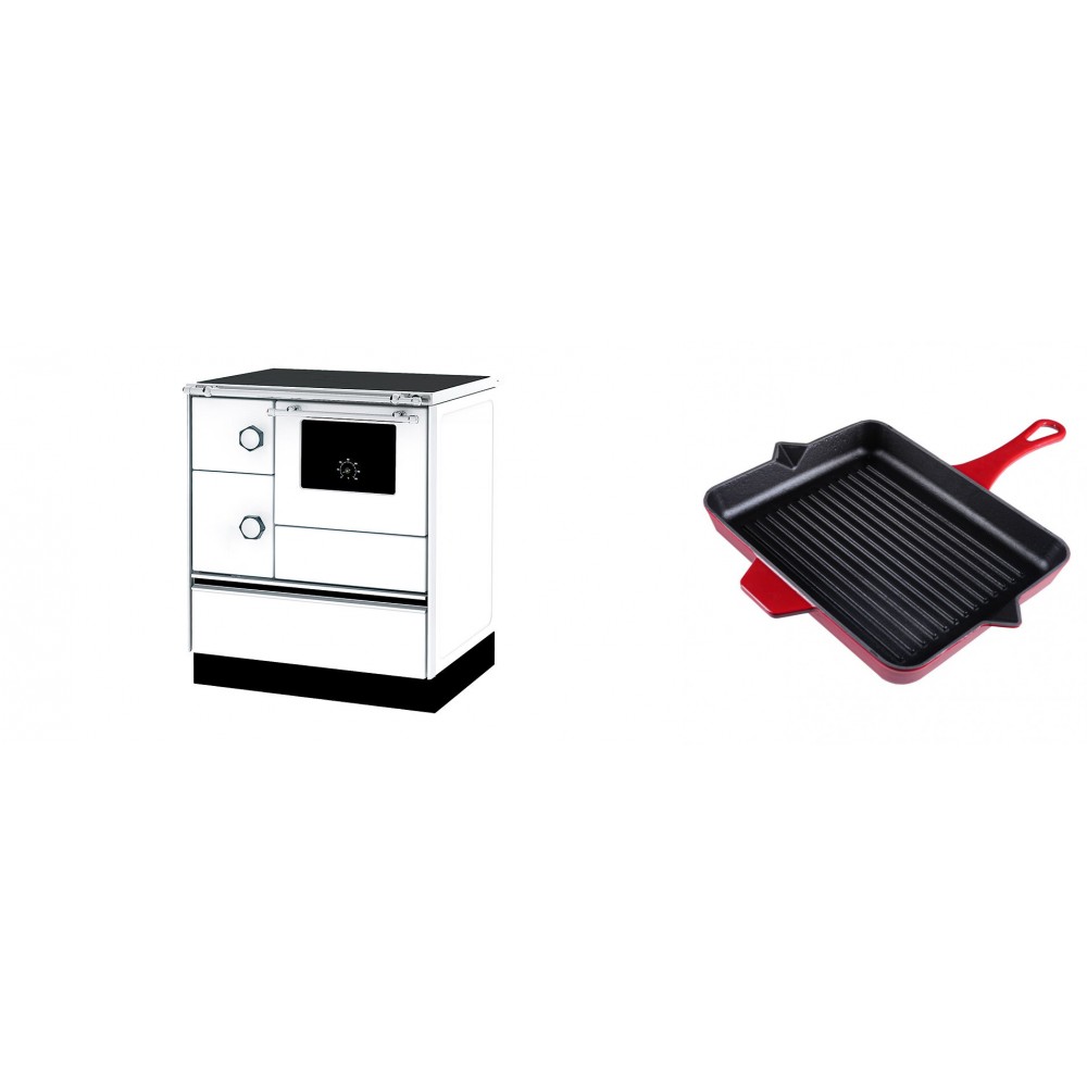 Set Küchenofen Alfa Plam Alfa 70 ET, 12.7kW + Emaillierte grillpfanne Gusseisen Solagio, Rubin, 26x32cm | Kaminofen - Holzofen mit Backfach | Kaminofen |