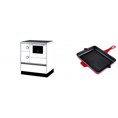 Set Küchenofen Alfa Plam Alfa 70 ET, 12.7kW + Emaillierte grillpfanne Gusseisen Solagio, Rubin, 26x32cm - Kaminofen - Holzofen mit Backfach