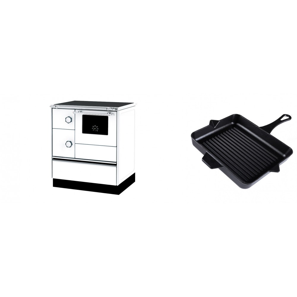 Set Küchenofen Alfa Plam Alfa 70 ET, 12.7kW + Emaillierte grillpfanne Gusseisen Solagio, Black Onyx, 26x32cm | Kaminofen - Holzofen mit Backfach | Kaminofen |