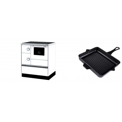 Set Küchenofen Alfa Plam Alfa 70 ET, 12.7kW + Emaillierte grillpfanne Gusseisen Solagio, Black Onyx, 26x32cm - Kaminofen - Holzofen mit Backfach