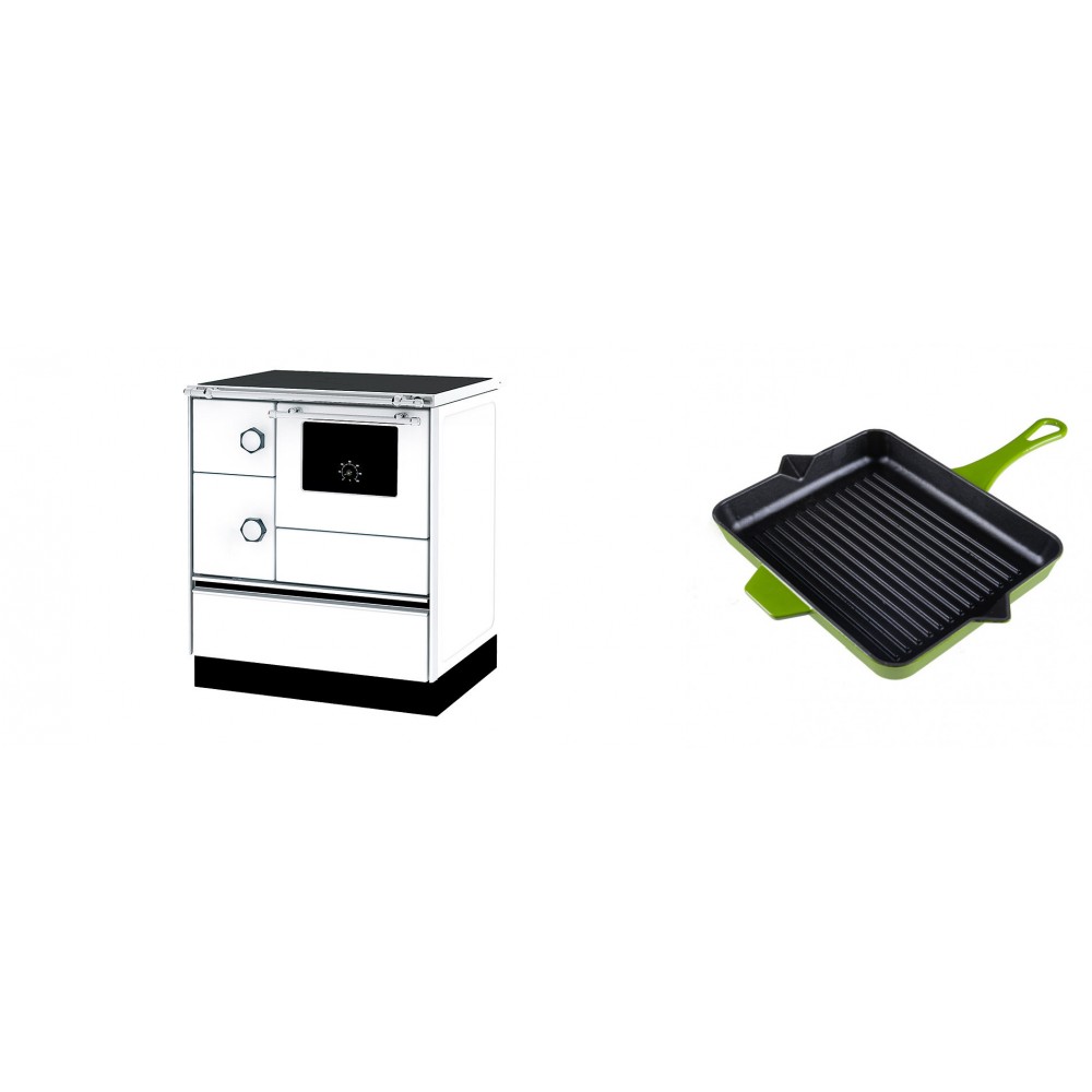 Set Küchenofen Alfa Plam Alfa 70 ET, 12.7kW + Emaillierte grillpfanne Gusseisen Solagio, Bamboo, 26x32cm | Kaminofen - Holzofen mit Backfach | Kaminofen |