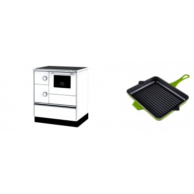 Set Küchenofen Alfa Plam Alfa 70 ET, 12.7kW + Emaillierte grillpfanne Gusseisen Solagio, Bamboo, 26x32cm - Kaminofen - Holzofen mit Backfach