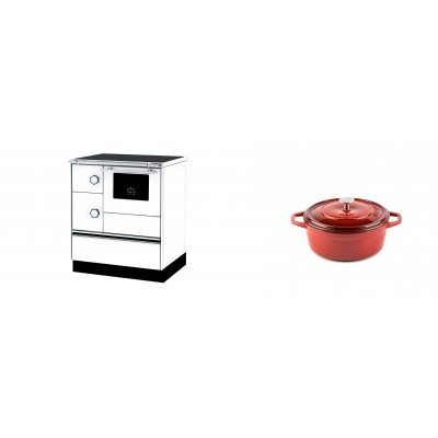 Set Küchenofen Alfa Plam Alfa 70 ET, 12.7kW + Gusseisen Topf Tiefer Solagio, Rubin, Ф12 - Kaminofen - Holzofen mit Backfach