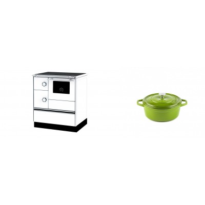 Set Küchenofen Alfa Plam Alfa 70 ET, 12.7kW + Gusseisen Topf Tiefer Solagio, Bamboo, Ф12 - Kaminofen - Holzofen mit Backfach