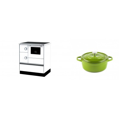 Set Küchenofen Alfa Plam Alfa 70 ET, 12.7kW + Gusseisen Topf Tiefer Solagio, Bamboo, Ф20 - Kaminofen - Holzofen mit Backfach