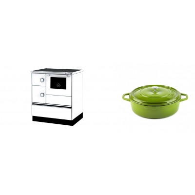 Set Küchenofen Alfa Plam Alfa 70 ET, 12.7kW + Gusseisen Topf Flach Solagio, Bamboo, Ф26 - Kaminofen - Holzofen mit Backfach