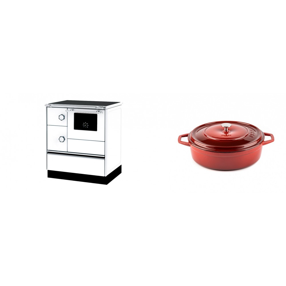 Set Küchenofen Alfa Plam Alfa 70 ET, 12.7kW + Gusseisen Topf Flach Solagio, Rubin, Ф26 | Kaminofen - Holzofen mit Backfach | Kaminofen |