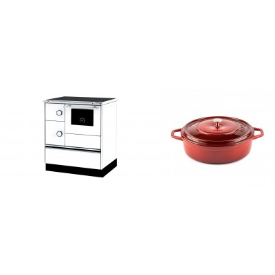 Set Küchenofen Alfa Plam Alfa 70 ET, 12.7kW + Gusseisen Topf Flach Solagio, Rubin, Ф26 - Kaminofen - Holzofen mit Backfach