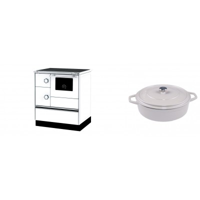 Set Küchenofen Alfa Plam Alfa 70 ET, 12.7kW + Gusseisen Topf Flach Solagio, Ivory, Ф28 - Kaminofen - Holzofen mit Backfach