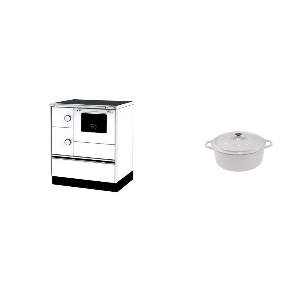 Set Küchenofen Alfa Plam Alfa 70 ET, 12.7kW + Gusseisen Topf Tiefer Solagio, Ivory, Ф12 | Kaminofen - Holzofen mit Backfach | Kaminofen |