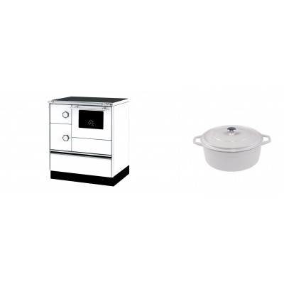 Set Küchenofen Alfa Plam Alfa 70 ET, 12.7kW + Gusseisen Topf Tiefer Solagio, Ivory, Ф20 - Kaminofen - Holzofen mit Backfach