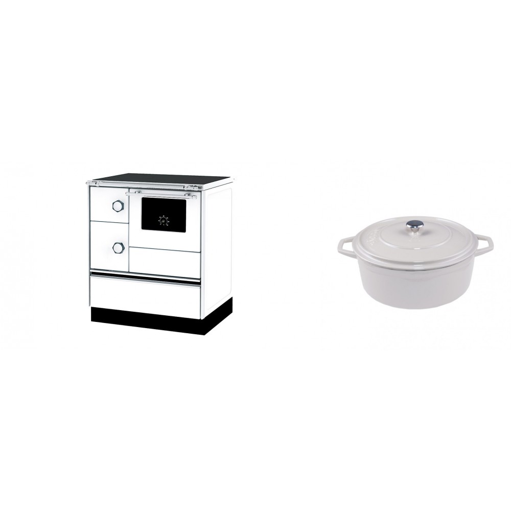 Set Küchenofen Alfa Plam Alfa 70 ET, 12.7kW + Gusseisen Topf Tiefer Solagio, Ivory, Ф24 | Kaminofen - Holzofen mit Backfach | Kaminofen |