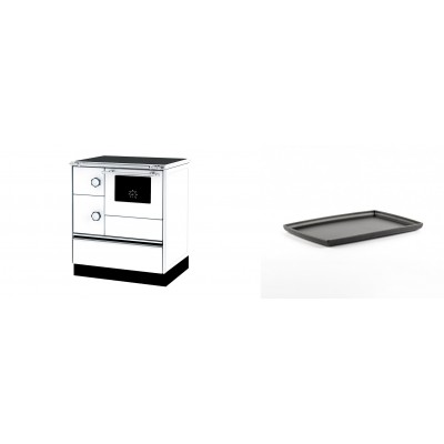 Set Küchenofen Alfa Plam Alfa 70 ET, 12.7kW + Rechteckige Servierplatte aus Gusseisen Solagio, 21x31cm - Kaminofen - Holzofen mit Backfach