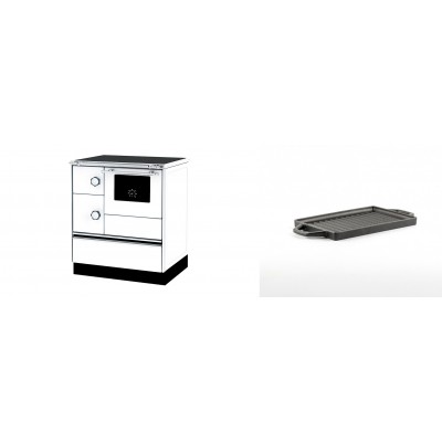 Set Küchenofen Alfa Plam Alfa 70 ET, 12.7kW + Mini-Grillplatte aus Gusseisen Solagio, 15.5x22.5cm - Kaminofen - Holzofen mit Backfach