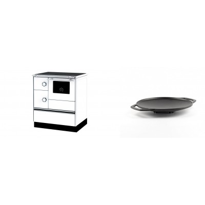 Set Küchenofen Alfa Plam Alfa 70 ET, 12.7kW + Backplatte aus Gusseisen Solagio, Ф28cm - Kaminofen - Holzofen mit Backfach