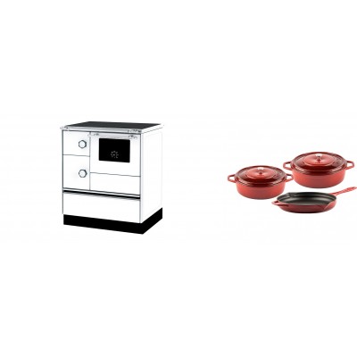 Set Küchenofen Alfa Plam Alfa 70 ET, 12.7kW + Gusseisen Topf Set aus 3 teilen Solagio, Rubin - Kaminofen - Holzofen mit Backfach