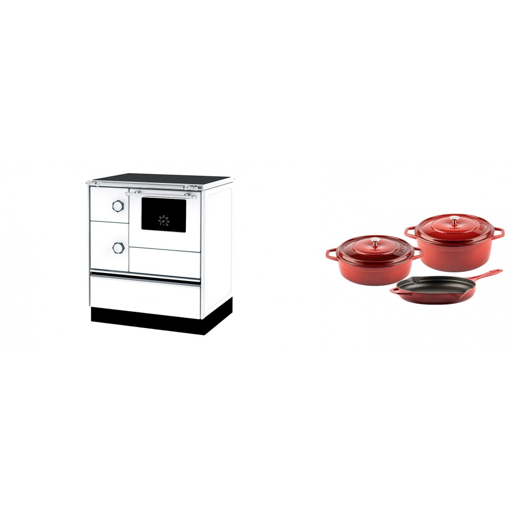 Set Küchenofen Alfa Plam Alfa 70 ET, 12.7kW + Gusseisen Topf Set aus 3 teilen Solagio, Rubin | Kaminofen - Holzofen mit Backfach | Kaminofen |