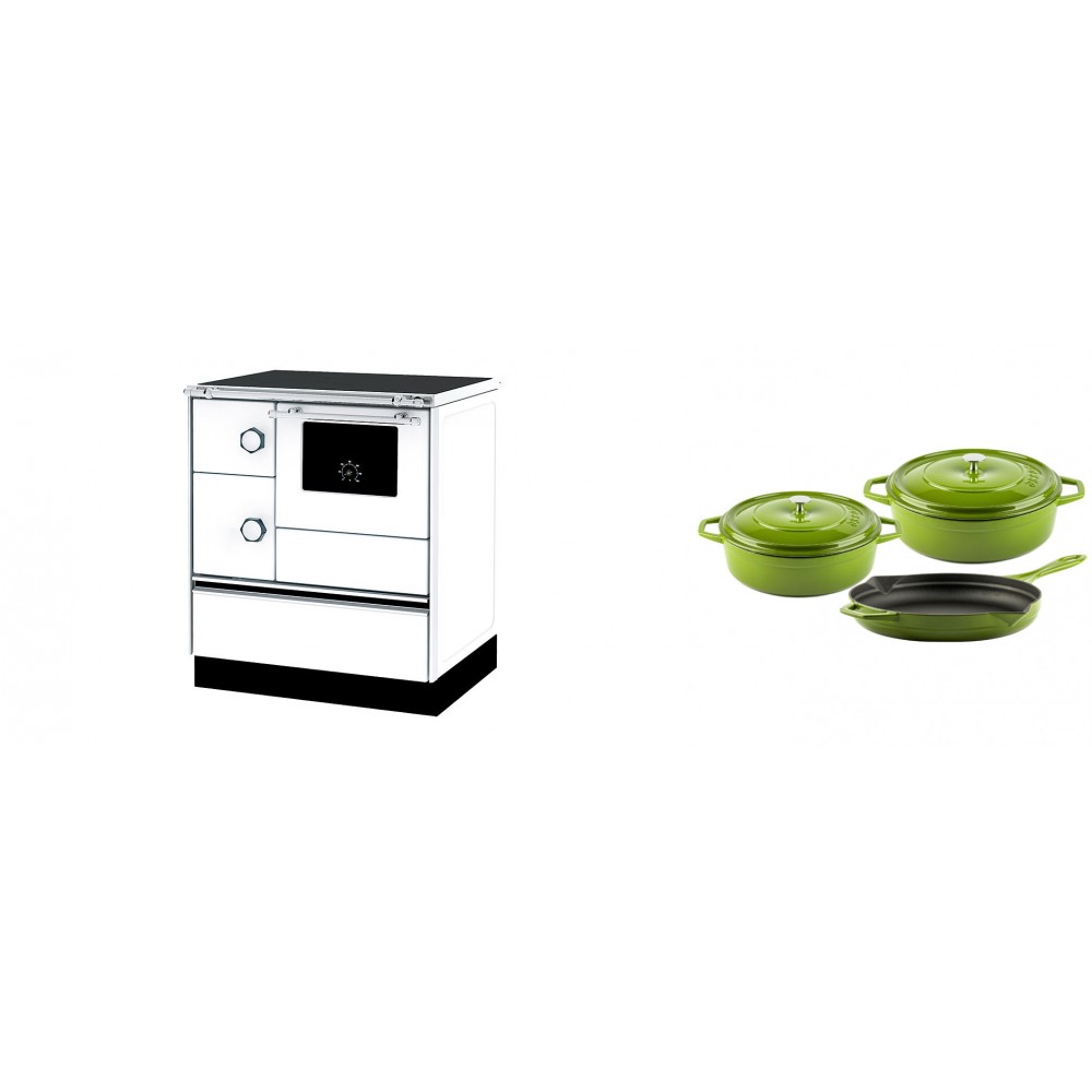 Set Küchenofen Alfa Plam Alfa 70 ET, 12.7kW + Gusseisen Topf Set aus 3 teilen Solagio, Bamboo