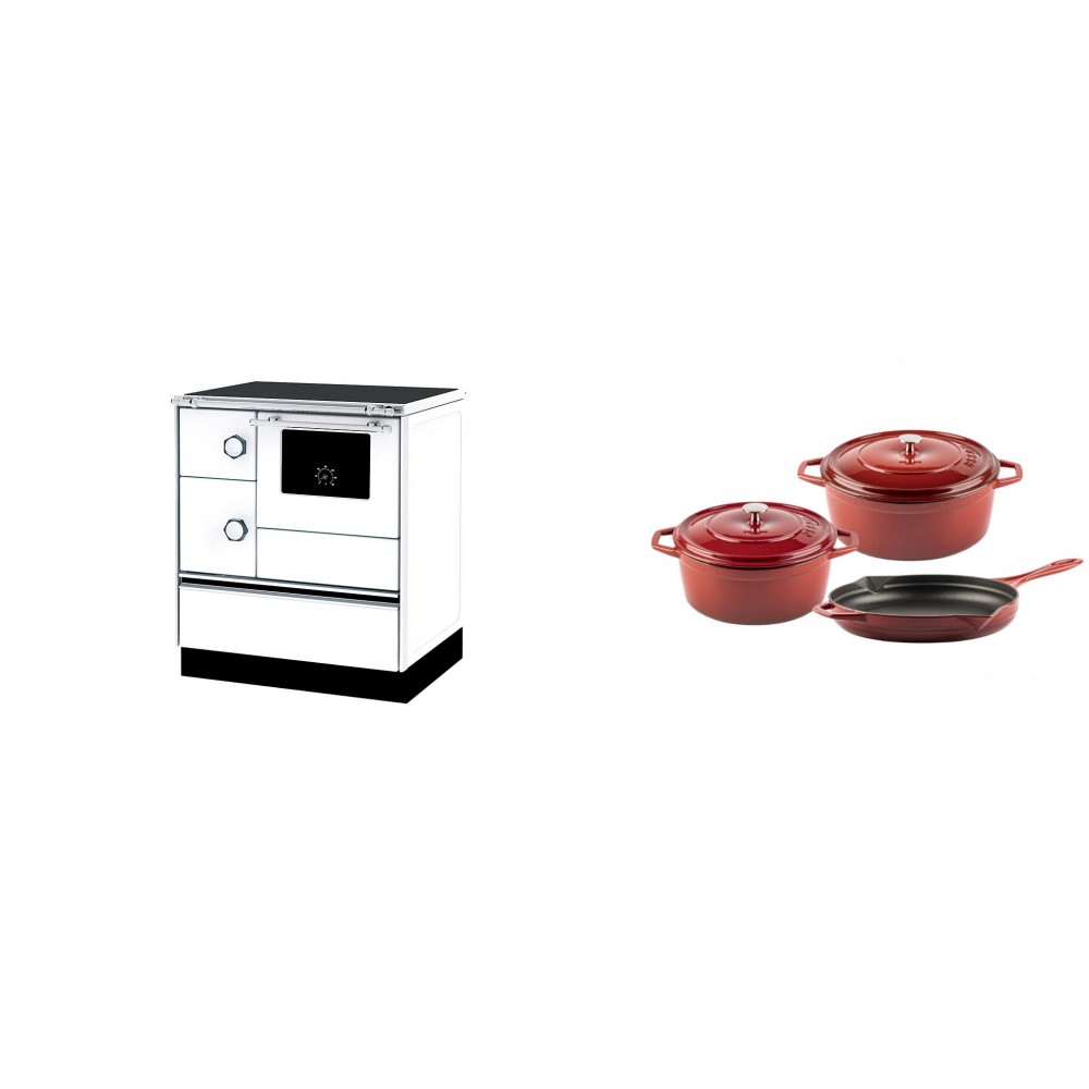 Set Küchenofen Alfa Plam Alfa 70 ET, 12.7kW + Gusseisen Topf Set aus 3 teilen Solagio, Rubin