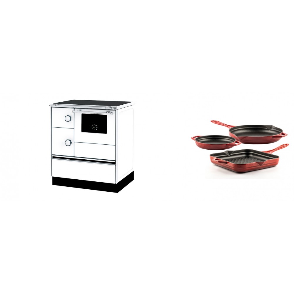Set Küchenofen Alfa Plam Alfa 70 ET, 12.7kW + Gusseisen Topf Set aus 3 teilen Solagio, Rubin | Kaminofen - Holzofen mit Backfach | Kaminofen |