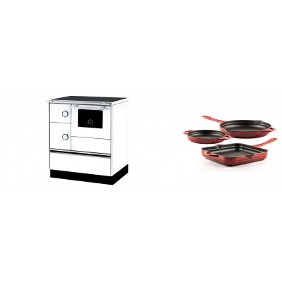 Set Küchenofen Alfa Plam Alfa 70 ET, 12.7kW + Gusseisen Topf Set aus 3 teilen Solagio, Rubin - Kaminofen - Holzofen mit Backfach