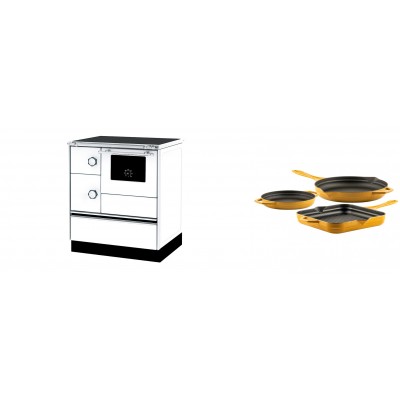 Set Küchenofen Alfa Plam Alfa 70 ET, 12.7kW + Gusseisen Topf Set aus 3 teilen Solagio, Dijon - Kaminofen - Holzofen mit Backfach