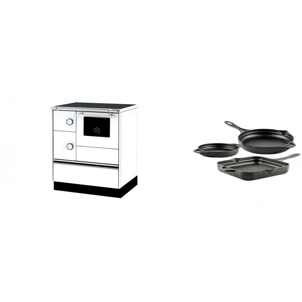 Set Küchenofen Alfa Plam Alfa 70 ET, 12.7kW + Gusseisen Topf Set aus 3 teilen Solagio, Black Onyx