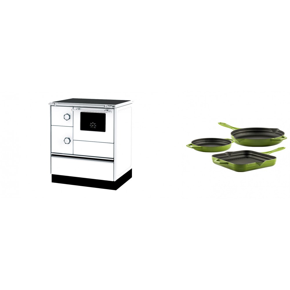 Set Küchenofen Alfa Plam Alfa 70 ET, 12.7kW + Gusseisen Topf Set aus 3 teilen Solagio, Bamboo