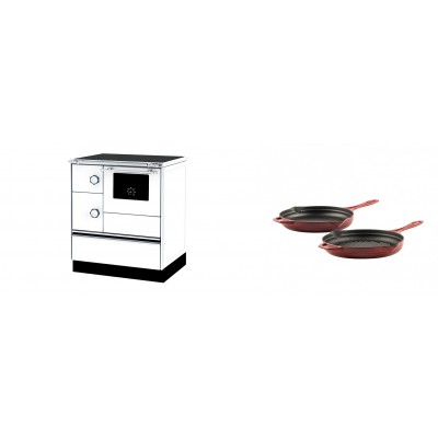 Set Küchenofen Alfa Plam Alfa 70 ET, 12.7kW + Gusseisen Topf Set aus 2 teilen Solagio, Rubin - Kaminofen - Holzofen mit Backfach