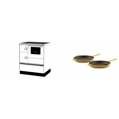 Set Küchenofen Alfa Plam Alfa 70 ET, 12.7kW + Gusseisen Topf Set aus 2 teilen Solagio, Dijon - Kaminofen - Holzofen mit Backfach