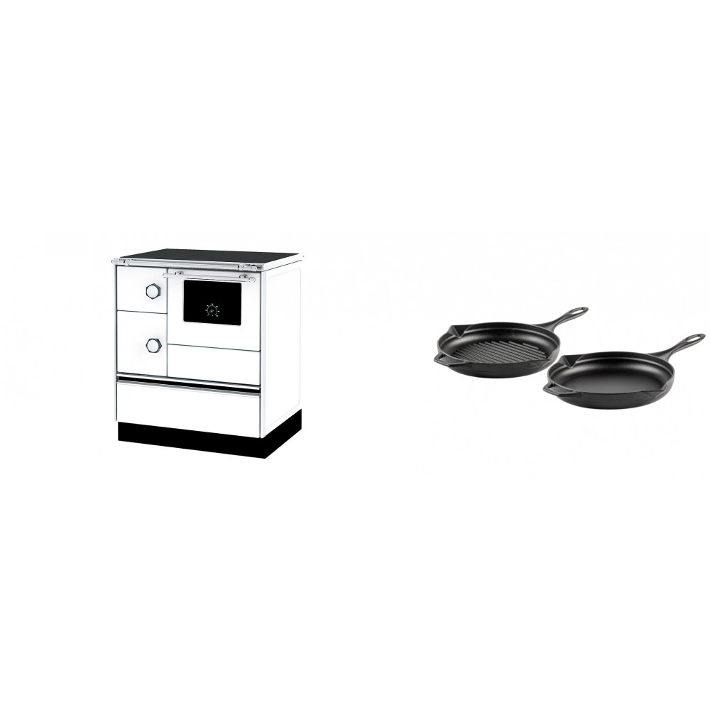 Set Küchenofen Alfa Plam Alfa 70 ET, 12.7kW + Gusseisen Topf Set aus 2 teilen Solagio, Black Onyx | Kaminofen - Holzofen mit Backfach | Kaminofen |