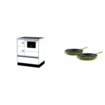 Set Küchenofen Alfa Plam Alfa 70 ET, 12.7kW + Gusseisen Topf Set aus 2 teilen Solagio, Bamboo - Kaminofen - Holzofen mit Backfach