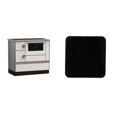 Set Küchenofen Alfa Plam Alfa 90 HET, 14.39kW + Funkenschutzplatte Stahl 2mm, Größe 98x98cm - Kaminofen - Holzofen mit Backfach