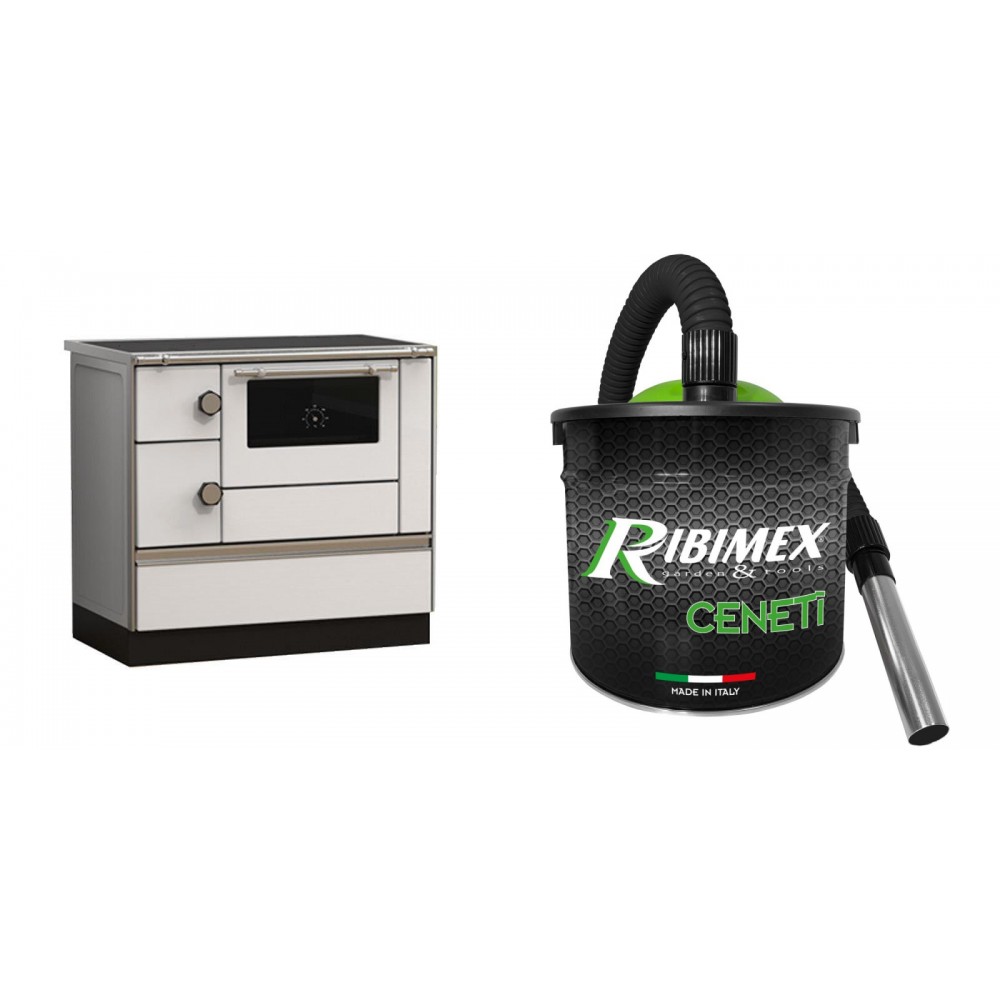Set Küchenofen Alfa Plam Alfa 90 HET, 14.39kW + Elektrischer Aschesauger Ribimex, Modell Cenetì, Fassungsvermögen 15 L