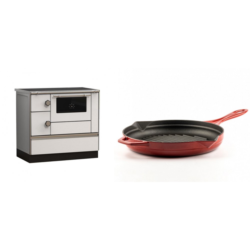 Set Küchenofen Alfa Plam Alfa 90 HET, 14.39kW + Emaillierte grillpfanne Gusseisen Solagio, Rubin, Ф28cm | Kaminofen - Holzofen mit Backfach | Kaminofen |