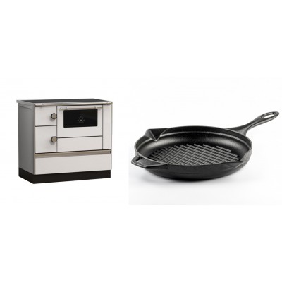 Set Küchenofen Alfa Plam Alfa 90 HET, 14.39kW + Emaillierte grillpfanne Gusseisen Solagio, Black Onyx, Ф28cm - Kaminofen - Holzofen mit Backfach
