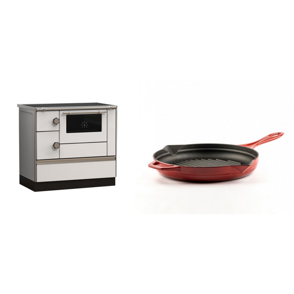 Set Küchenofen Alfa Plam Alfa 90 HET, 14.39kW + Emaillierte grillpfanne Gusseisen Solagio, Rubin, Ф24cm