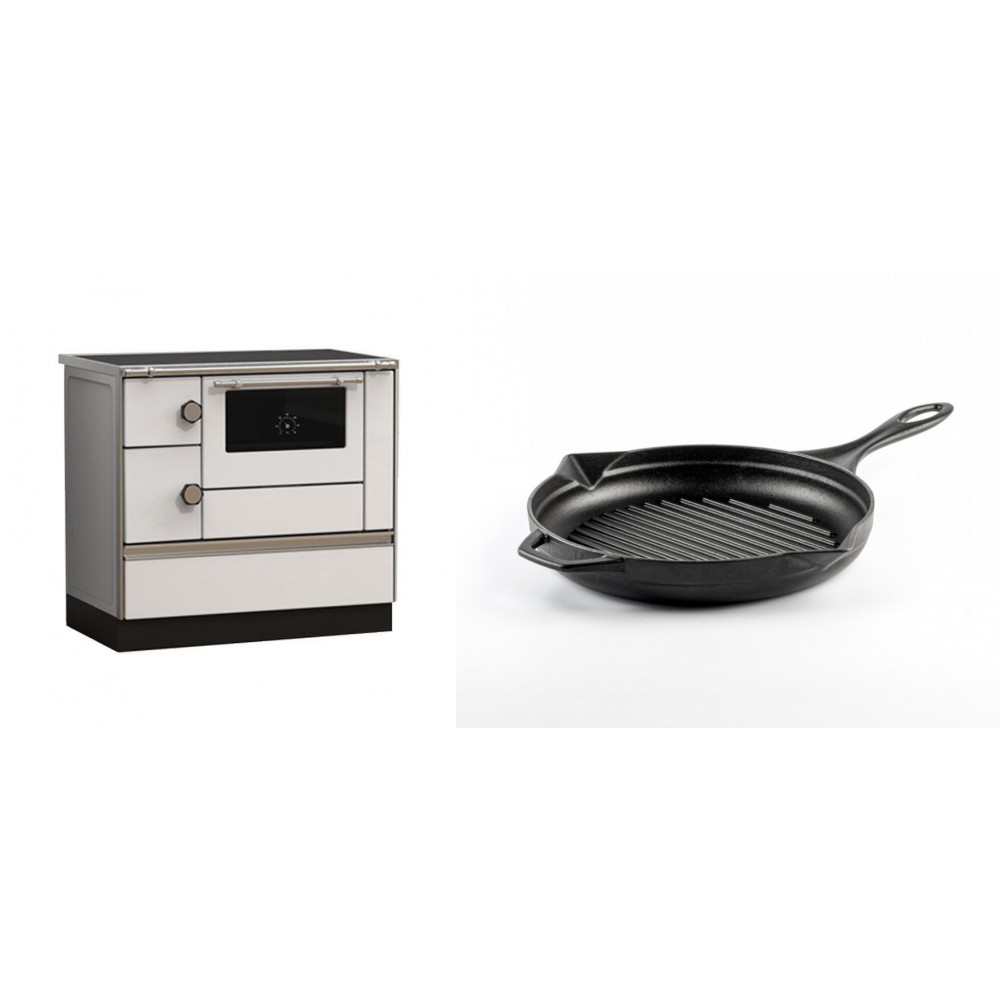 Set Küchenofen Alfa Plam Alfa 90 HET, 14.39kW + Emaillierte grillpfanne Gusseisen Solagio, Black Onyx, Ф24cm | Kaminofen - Holzofen mit Backfach | Kaminofen |