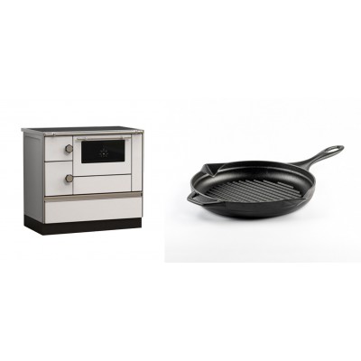 Set Küchenofen Alfa Plam Alfa 90 HET, 14.39kW + Emaillierte grillpfanne Gusseisen Solagio, Black Onyx, Ф24cm - Kaminofen - Holzofen mit Backfach