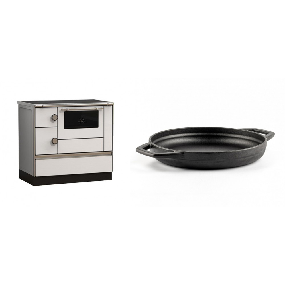 Set Küchenofen Alfa Plam Alfa 90 HET, 14.39kW + Emaillierte gusseisenpfanne mit zwei Griffen Solagio, Black Onyx, Ф22cm | Kaminofen - Holzofen mit Backfach | Kaminofen |
