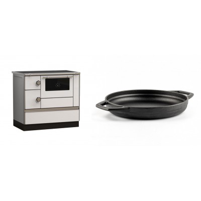 Set Küchenofen Alfa Plam Alfa 90 HET, 14.39kW + Emaillierte gusseisenpfanne mit zwei Griffen Solagio, Black Onyx, Ф22cm - Kaminofen - Holzofen mit Backfach