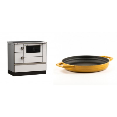 Set Küchenofen Alfa Plam Alfa 90 HET, 14.39kW + Emaillierte gusseisenpfanne mit zwei Griffen Solagio, Dijon, Ф22cm - Kaminofen - Holzofen mit Backfach