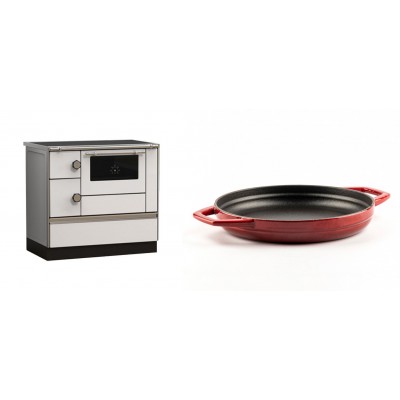 Set Küchenofen Alfa Plam Alfa 90 HET, 14.39kW + Emaillierte gusseisenpfanne mit zwei Griffen Solagio, Rubin, Ф22cm - Kaminofen - Holzofen mit Backfach