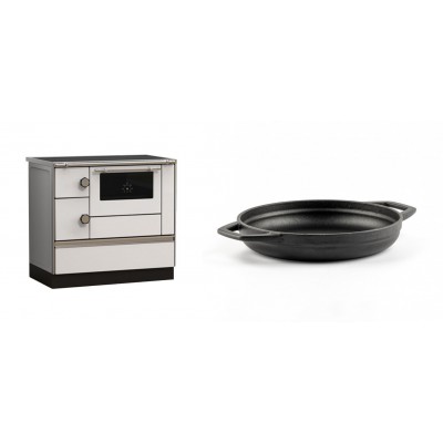 Set Küchenofen Alfa Plam Alfa 90 HET, 14.39kW + Emaillierte gusseisenpfanne mit zwei Griffen Solagio, Black Onyx, Ф19cm - Kaminofen - Holzofen mit Backfach