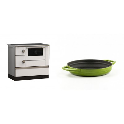 Set Küchenofen Alfa Plam Alfa 90 HET, 14.39kW + Emaillierte gusseisenpfanne mit zwei Griffen Solagio, Bamboo, Ф19cm - Kaminofen - Holzofen mit Backfach
