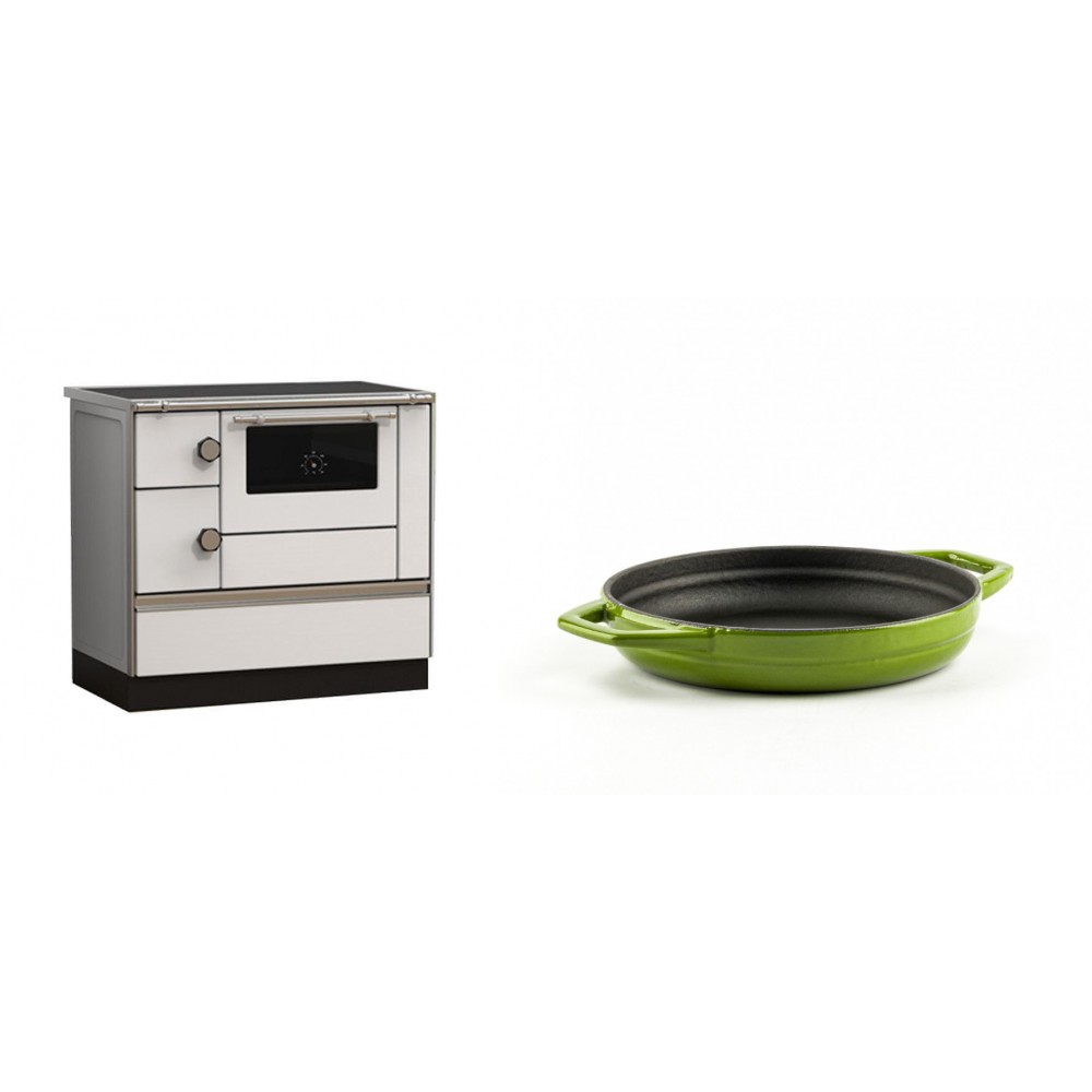 Set Küchenofen Alfa Plam Alfa 90 HET, 14.39kW + Emaillierte gusseisenpfanne mit zwei Griffen Solagio, Bamboo, Ф16cm | Kaminofen - Holzofen mit Backfach | Kaminofen |