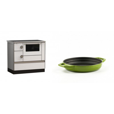 Set Küchenofen Alfa Plam Alfa 90 HET, 14.39kW + Emaillierte gusseisenpfanne mit zwei Griffen Solagio, Bamboo, Ф16cm - Kaminofen - Holzofen mit Backfach
