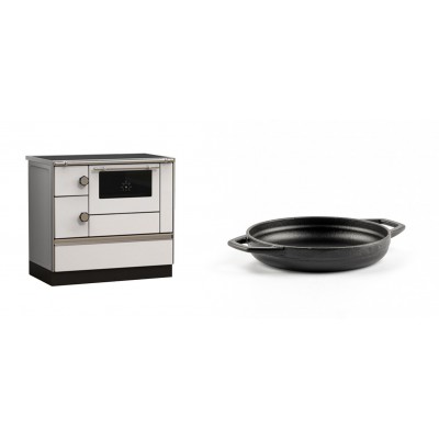 Set Küchenofen Alfa Plam Alfa 90 HET, 14.39kW + Emaillierte gusseisenpfanne mit zwei Griffen Solagio, Black Onyx, Ф16cm - Kaminofen - Holzofen mit Backfach