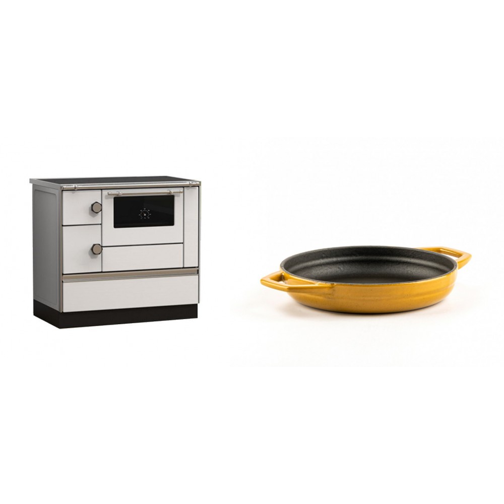 Set Küchenofen Alfa Plam Alfa 90 HET, 14.39kW + Emaillierte gusseisenpfanne mit zwei Griffen Solagio, Dijon, Ф16cm | Kaminofen - Holzofen mit Backfach | Kaminofen |