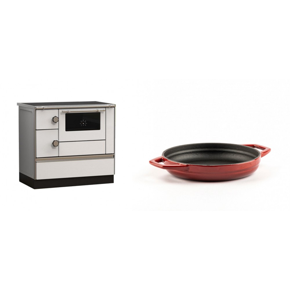 Set Küchenofen Alfa Plam Alfa 90 HET, 14.39kW + Emaillierte gusseisenpfanne mit zwei Griffen Solagio, Rubin, Ф16cm